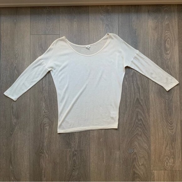 Aritzia Babaton Top Sweater 3/4 Length Sleeve Wool Round Neck Cream Size XS - Picture 3 of 14